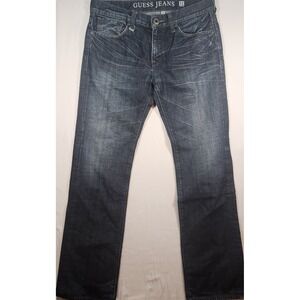 Guess Lincoln Slim Straight Jeans Mens 32x32 Dark Wash Distressed